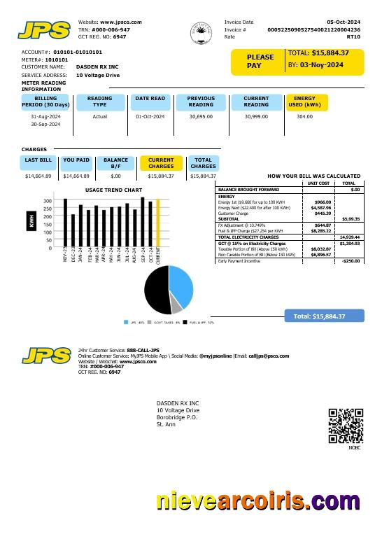 Jamaica Public Service Company Limited (JPS) electricity business utility bill